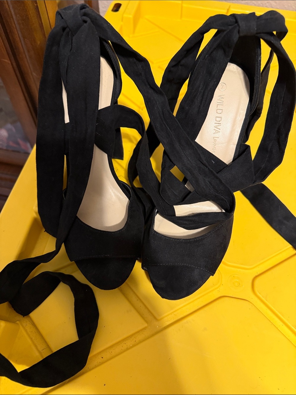 Wild Diva Black Wrap Lace-Up Peep Toe Heels